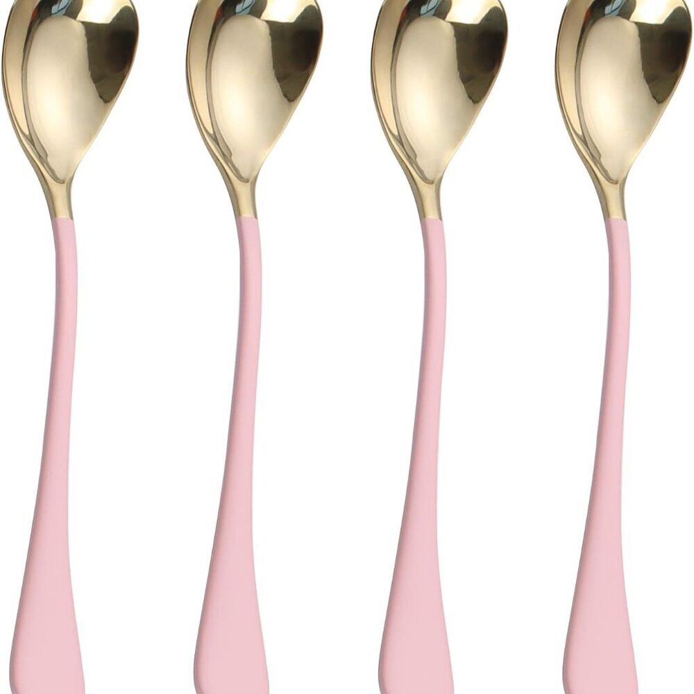 4 Pieces Dessert Spoons, 6.7 inches,Pink Heart Shaped, 18/10 Stainless Steel Ice